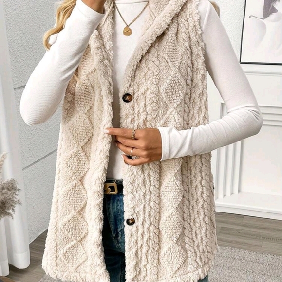 Solid Color Sleeveless Hooded Fluffy Coat For Women, New Autumn/Winter - Picture 2 of 5